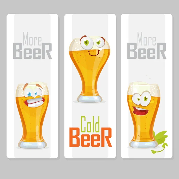 Gyűjteménye aranyos sör karakterrel bannerek — Stock Vector