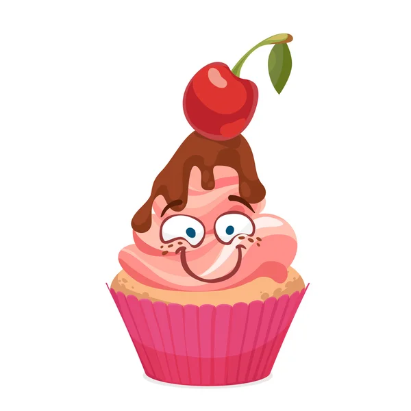 Ilustración vectorial del personaje divertido de Cupcake — Vector de stock