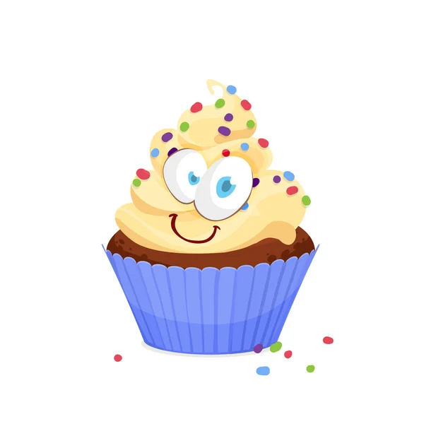 Vectorillustratie van grappig Cupcake karakter — Stockvector