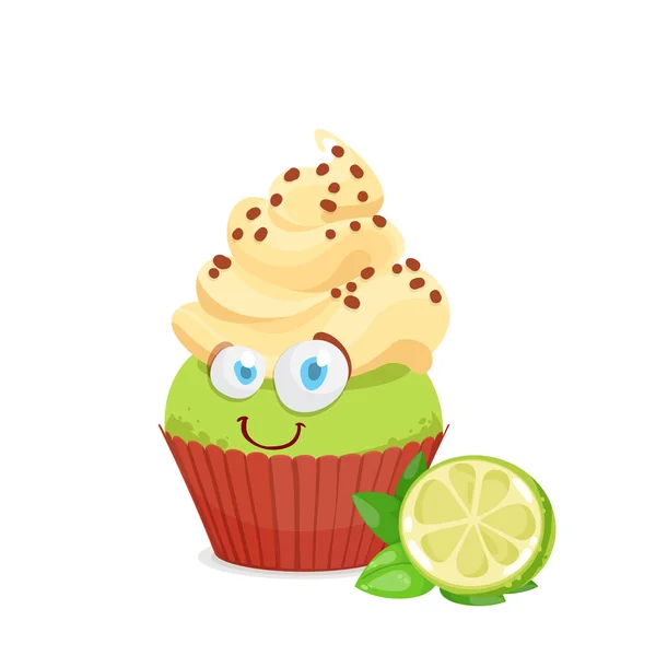 Ilustração vetorial do personagem engraçado Cupcake — Vetor de Stock