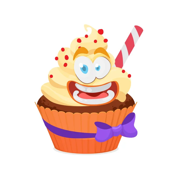 Ilustración vectorial del personaje divertido de Cupcake — Archivo Imágenes Vectoriales