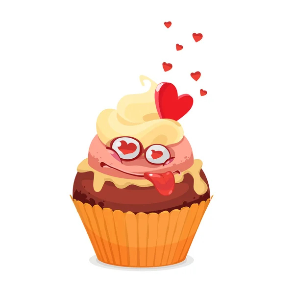 Illustrazione vettoriale del personaggio divertente di Cupcake — Vettoriale Stock