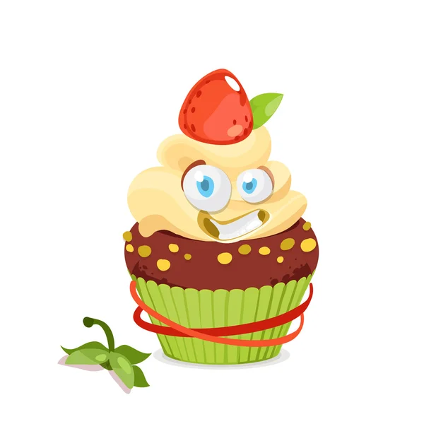 Ilustração vetorial do personagem engraçado Cupcake — Vetor de Stock