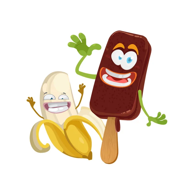 Personagem de sorvete de ilustração vetorial com banana —  Vetores de Stock