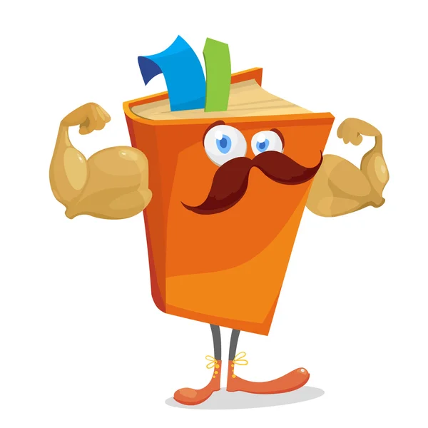 Cartoon orange book strongman — Stock Vector