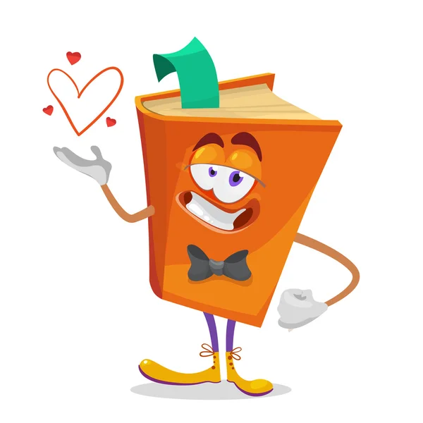 Cartoon orange book gentleman wearing a tie holding a heart — Stock Vector