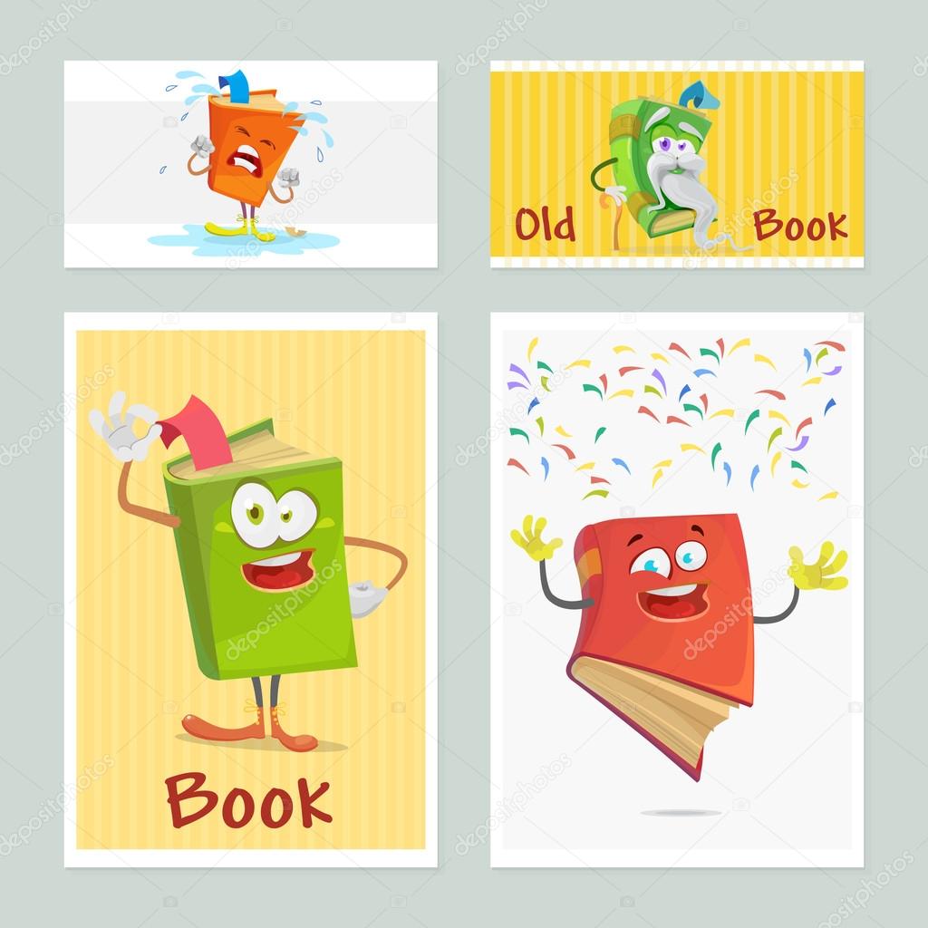 set of business cards and banners with the image of books