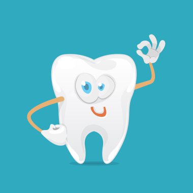 çizgi film karakteri komik diş mavi zemin üzerine