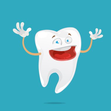 çizgi film karakteri komik diş mavi zemin üzerine