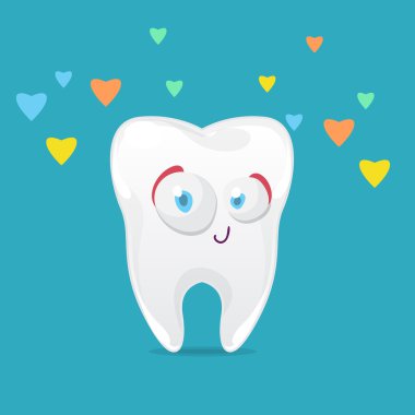 çizgi film karakteri komik diş mavi zemin üzerine