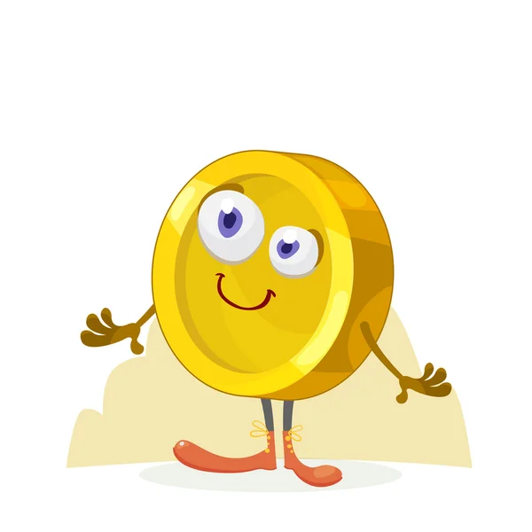 Cartoon character gold yellow coin — Stock Vector