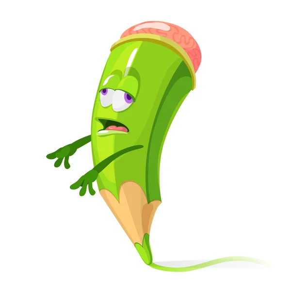 Cartoon karakter groene potlood zombie — Stockvector