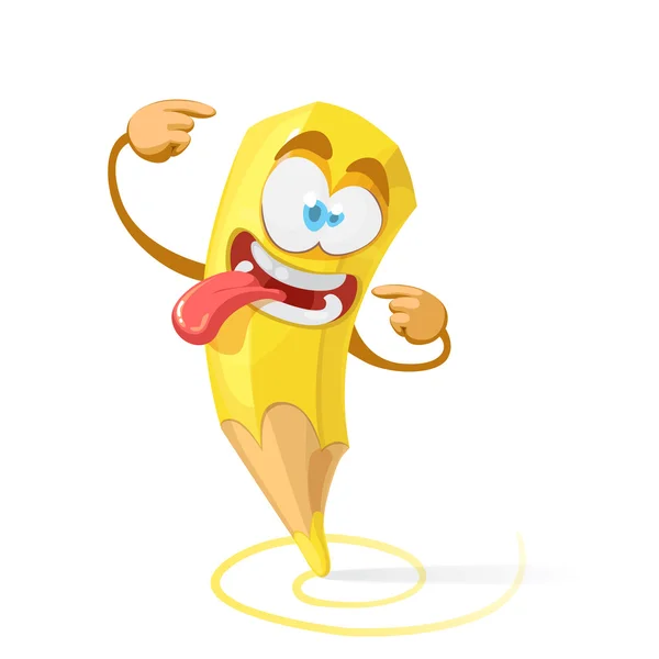 Amarelo lápis desenho animado personagem louco sorriso desenha doodles —  Vetores de Stock