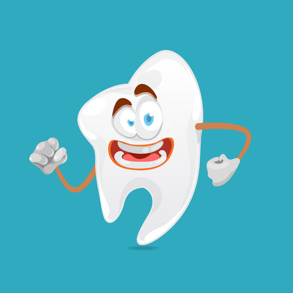 cartoon character funny tooth on blue background
