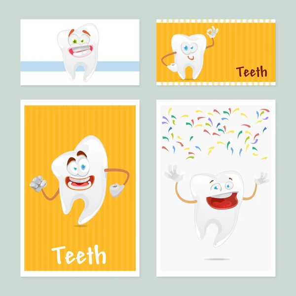 Collection of banners with cute tooth character — Stock Vector