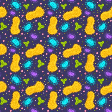 doodle çizilmiş seamless modeli virüs ve bakteriler