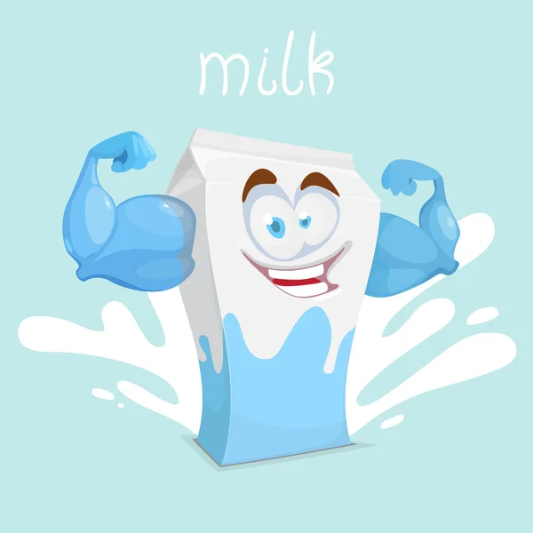 Caja de personajes de dibujos animados Mascota de la leche atleta muscular — Vector de stock