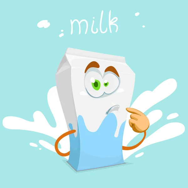 Maskot kreslený charakter krabice mléka překvapen na modré poza — Stockový vektor