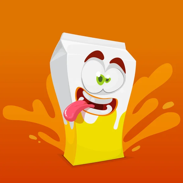 Mascota de dibujos animados personaje jugo caja riendo — Vector de stock