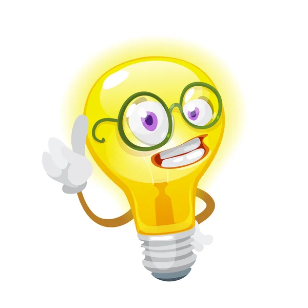 Mascot cartoon character cheerful bulb glasses — Stock Vector