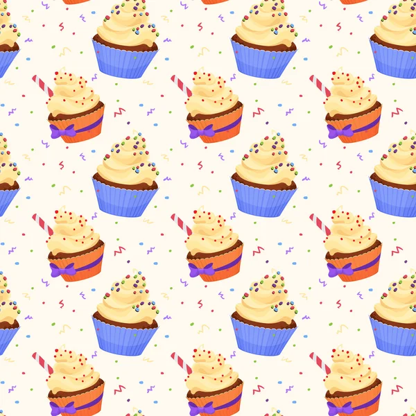 Motif sans couture avec cupcakes — Image vectorielle