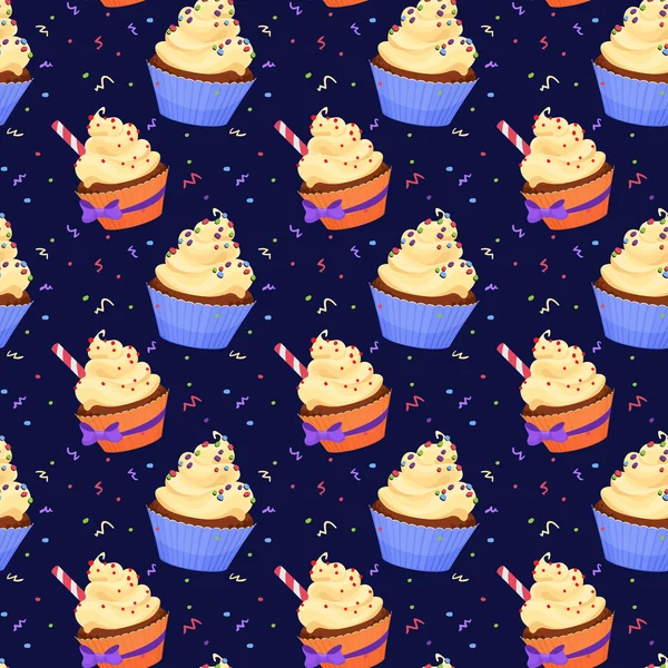 Motif sans couture avec cupcakes — Image vectorielle