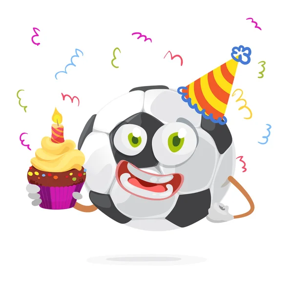 Maskottchen Cartoon Charakter Fußball in einer feierlichen Mütze — Stockvektor