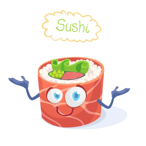 Mascote personagem de desenho animado alegre sushi roll —  Vetores de Stock