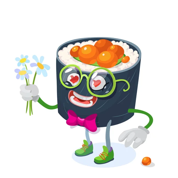 Mascote personagem de desenho animado alegre sushi roll —  Vetores de Stock