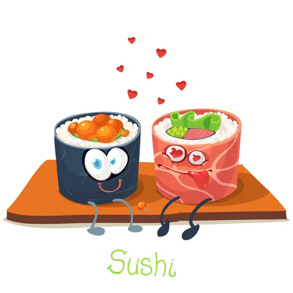 Mascotte cartoon karakter vrolijke sushi roll — Stockvector