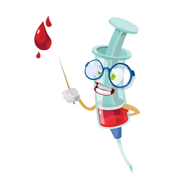 Cartoon karakter mascotte medische spuit — Stockvector