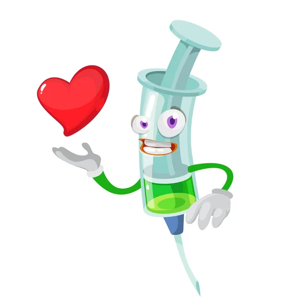 Cartoon personaggio mascotte siringa medica — Vettoriale Stock
