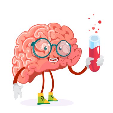 çizgi film karakteri maskot beyaz bir arka plan üzerinde beyin