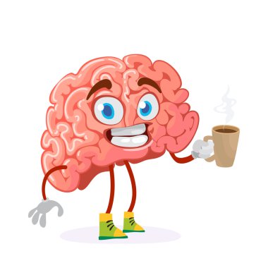 çizgi film karakteri maskot beyaz bir arka plan üzerinde beyin