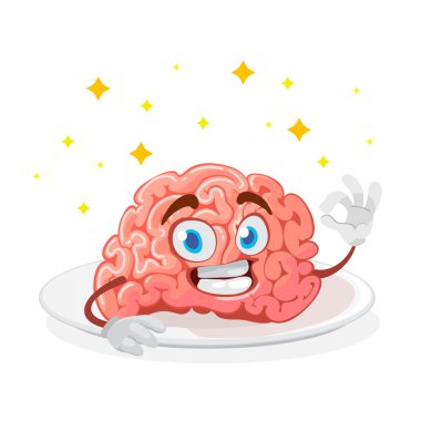 çizgi film karakteri maskot beyaz bir arka plan üzerinde beyin