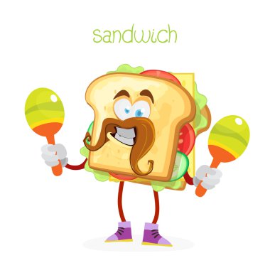 Beyaz bir arka plan üzerinde karakter maskot sandviç