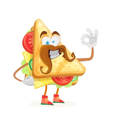 Beyaz bir arka plan üzerinde karakter maskot sandviç