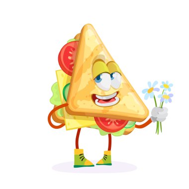 Beyaz bir arka plan üzerinde karakter maskot sandviç