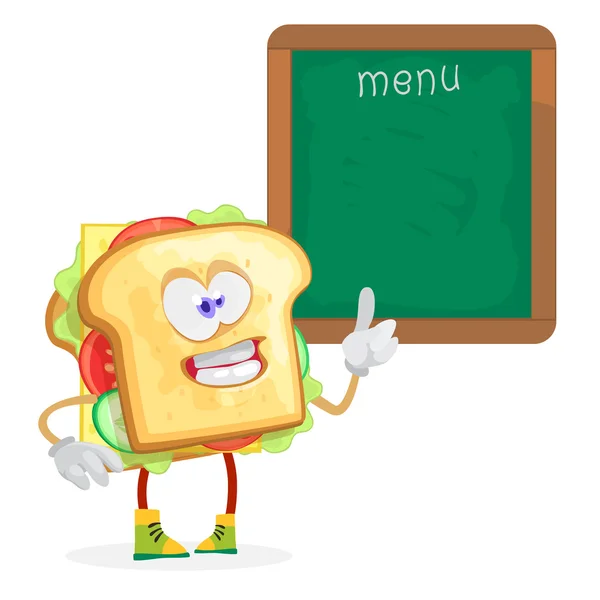 Beyaz bir arka plan üzerinde karakter maskot sandviç — Stok Vektör