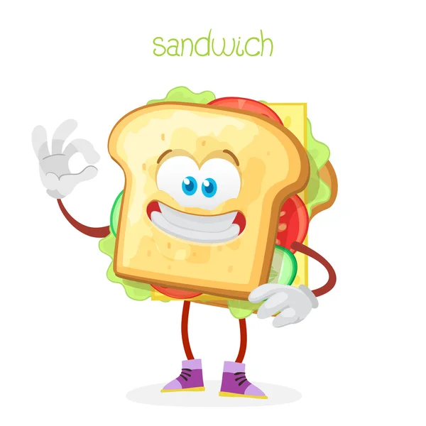 Personagem mascote sanduíche em um fundo branco — Vetor de Stock