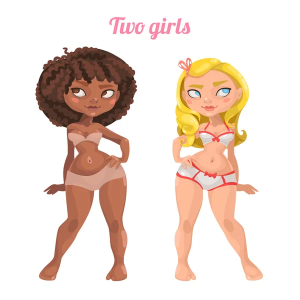 Vektor illustration av två unga flickor — Stock vektor
