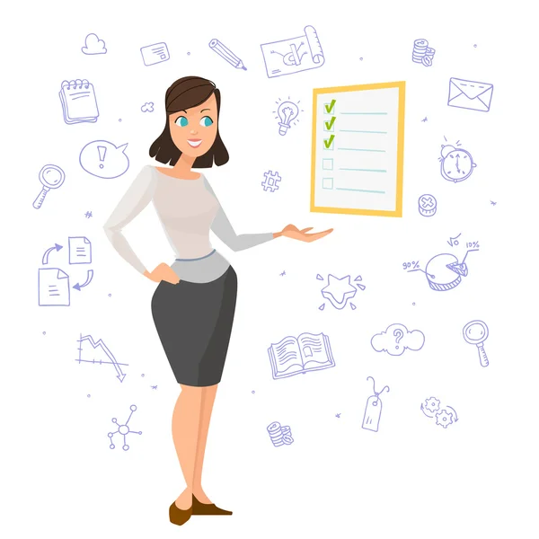 Business character office woman on presentation — Stock Vector
