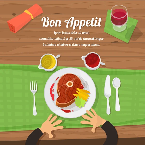 Vector retro illustration top view catering table of business lu — Stock Illustration Vector retro illustration top view catering table of business lu Royalty Free Stock Vectors