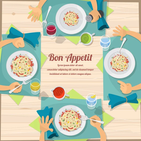Vector retro illustration top view catering table of business lu — Stock Illustration Vector retro illustration top view catering table of business lu Stock Illustration