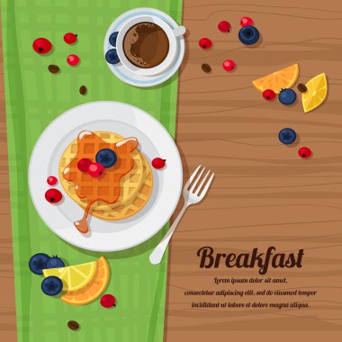 Kahvaltı Masası waffle, çay ve taze çilek ile