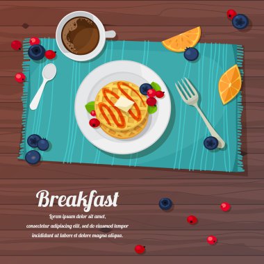 Kahvaltı Masası waffle, çay ve taze çilek ile