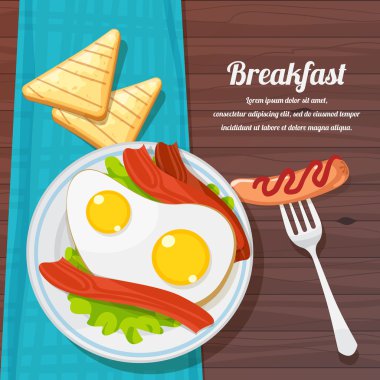 Kahvaltı Masası pişmiş yumurta, pastırma, tost ve taze ile Mey