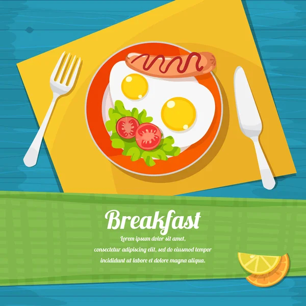 Breakfast table with scrambled eggs, toast and fresh vegetables Royalty Free Stock Illustrations