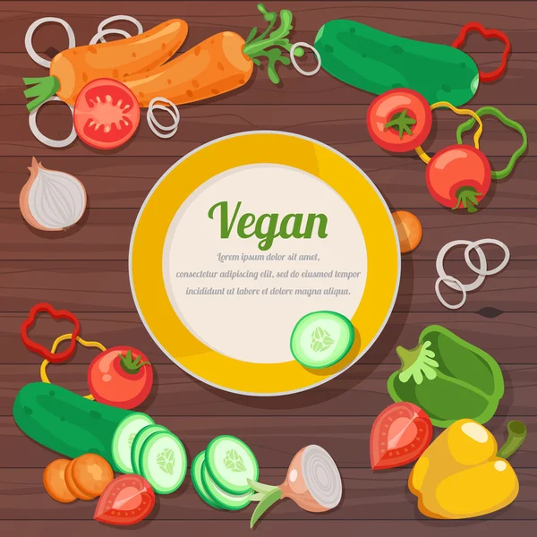Інгредієнти для вегетаріанських страв і скляного посуду, столових приборів і шпилів — стоковий вектор