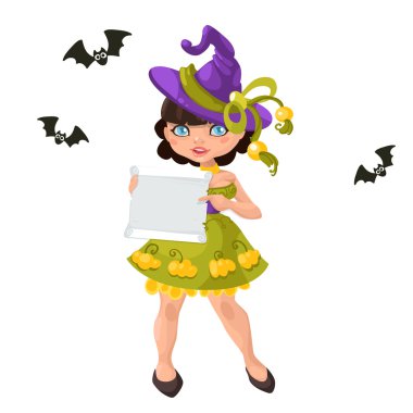 mesaj panosu vektör ile Halloween cadı kız